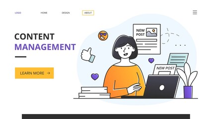 Content Management concept with editor working at her desk