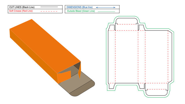 Cosmetic box, Reverse Tuck End box Dieline template and 3D render box