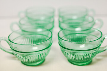 Antique Green Depression Glass Teacups