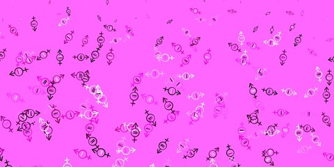Light Pink vector pattern with feminism elements.