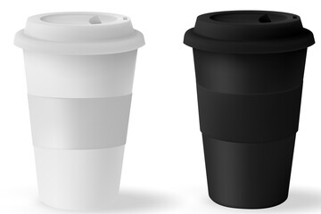 Paper cup mockup coffee with black lid isolated on white background. Take away tea cup empty blank copy space.