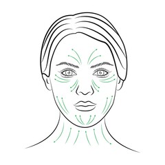 Face line massage. Beautiful woman face. Beauty procedures.