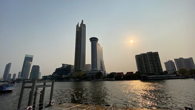 city skyline at sunset
