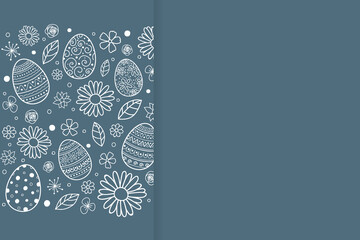 Easter eggs and flowers on background with copyspace. Vector