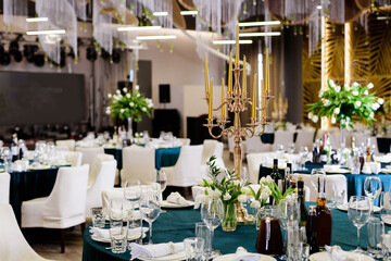 Beautiful flowers on table in wedding day. Decorating 