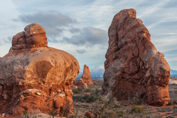 USA, Utah, Arches National Park. Scenic of sandstone boulders.
