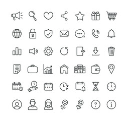 Basic line icon set with editable stroke. Outline collection of basic web symbols. Vector illustration.