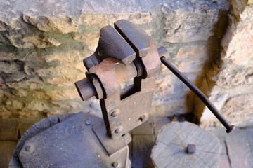 Old metalworking vise tool, a mechanical apparatus.