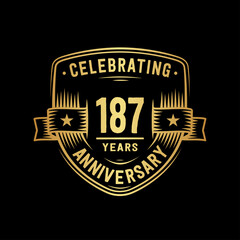 187 years anniversary celebration shield design template. Vector and illustration