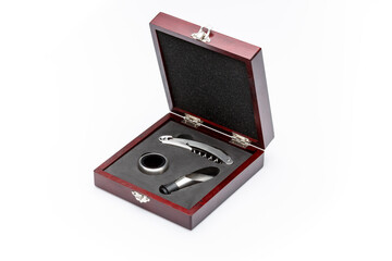 Sommelier wine set in a luxury cherry wood gift box