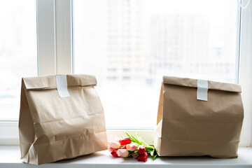 food delivery packages and tulips