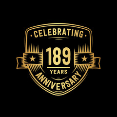 189 years anniversary celebration shield design template. Vector and illustration