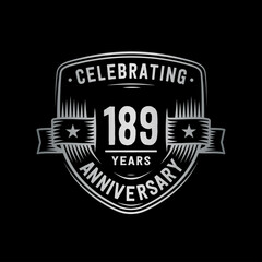 189 years anniversary celebration shield design template. Vector and illustration