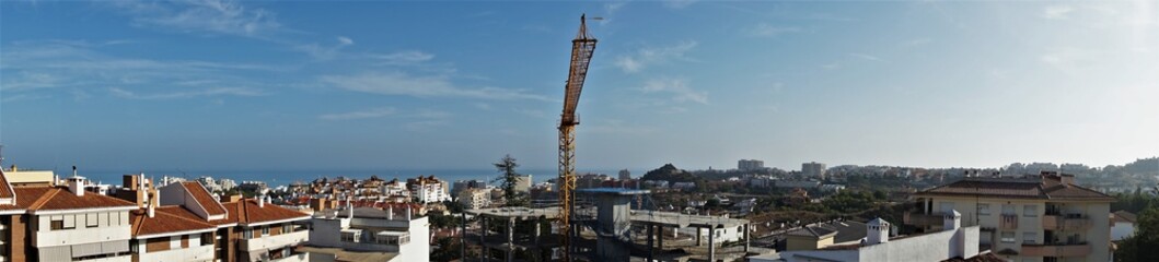 A Panoramic view of the Spanish town of Benalmadena taken from the balcony of an apartment