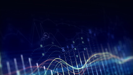 Abstract Stock Market Data Visualization – Dynamic Financial Graph and Price Trends on Blue Background