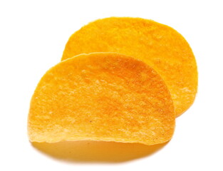 Paprika flavored potato chips isolated on white background