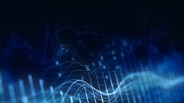 Abstract Stock Market Data Visualization – Dynamic Financial Graph and Price Trends on Blue Background