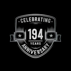 194 years anniversary celebration shield design template. Vector and illustration