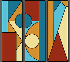 abstract geometric triptych in summer colors
