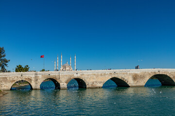 Fototapeta premium The Stone Bridge and Sabancı Mosque, Adana, Türkiye