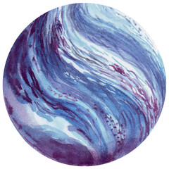 Uranus. Watercolor planet of solar system for print design. Art element. Isolated on white background. High quality illustration