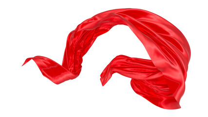 Beautiful flowing fabric of red wavy silk or satin. 3d rendering image.