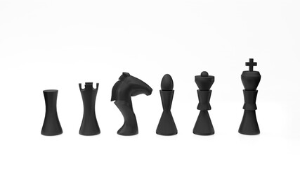 black chess on white background Chess victory chess concept 3d illustration 3d rendering