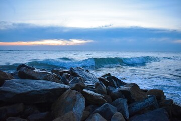 beautiful sunset on the sea.wave