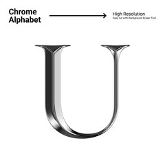 3D Chrome Metal Letter - U