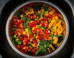  Fresh chopped Mediterranean vegetables, at home during COVID-19 lockdown Gold Coast Queensland Australia