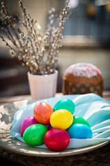 Fototapeta na wymiar Traditional colorful eggs on Easter