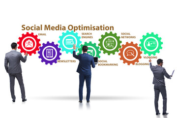Social media optimisation concept with businessman