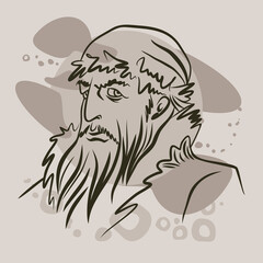 Portrait of Prince Ivan the Terrible. Sovereign, Grand Duke of Moscow and All Russia, the first crowned Tsar of All Russia. Black and white sketch of a hand-drawn portrait.