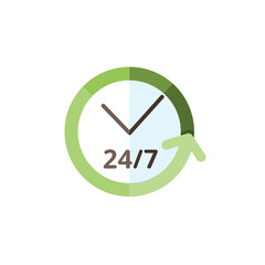 Clock. 24 7 Assistance service. Flat color icon. Commerce vector illustration