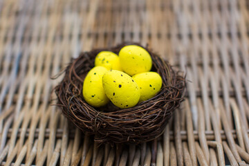 Easter eggs on wooden background
