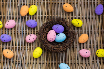 Easter eggs on wooden background
