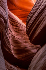 Look of water shaped smooth sandstone walls to unusual curves and adges in antelope national park in arizona, america