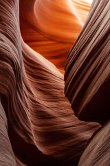 Look of water shaped smooth sandstone walls to unusual curves and adges in antelope national park in arizona, america