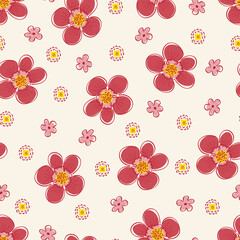 Seamless floral pattern with pink cherry flowers