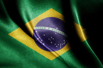 Deurstickers Brazilië Abstracte gladde zijden achtergrond met de vlag van het land