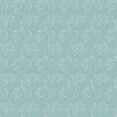 Vintage floral background. Leaves. Floral seamless pattern. Blue background.
