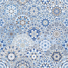 Seamless bright pattern with colorful mandalas in oriental style.