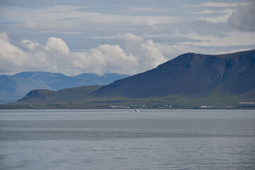 Sea, mountains and sky near Reykjavik, Iceland, in summer