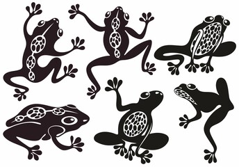 Frog silhouettes. Collection of vector frogs