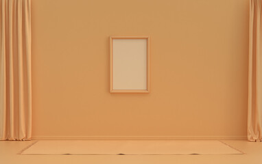 Single Frame Gallery Wall in orange pinkish color monochrome flat room without furniture and empty, 3d Rendering