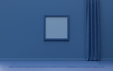Single Frame Gallery Wall in dark blue monochrome flat color room without furniture and empty, 3d Rendering