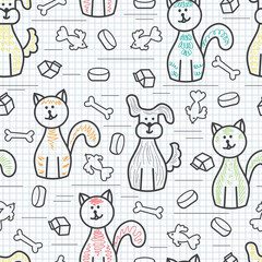 Cartoon Dogs and Cats. Vector Seamless Pattern