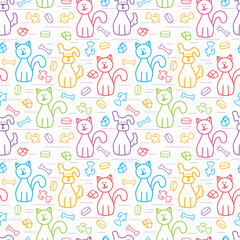 Cartoon Dogs and Cats. Vector Seamless Pattern. Colorful background for kids.
