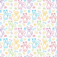 Fotobehang Eenhoorns Cartoon honden en katten. Vector naadloos patroon. Kleurrijke achtergrond voor kinderen.