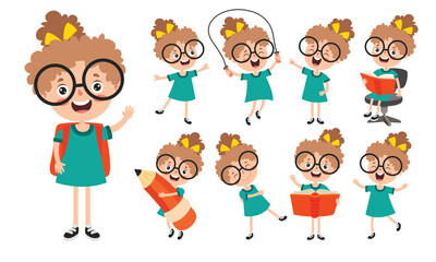 Naklejka premium Cartoon Character Studying And Learning